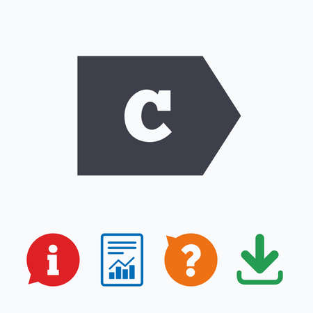Energy efficiency class C sign icon. Energy consumption symbol. Information think bubble, question mark, download and report.のイラスト素材