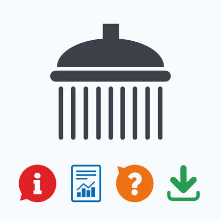 Shower sign icon. Douche with water drops symbol. Information think bubble, question mark, download and report.のイラスト素材