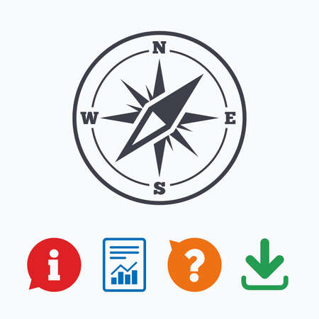 Compass sign icon. Windrose navigation symbol. Information think bubble, question mark, download and report.のイラスト素材