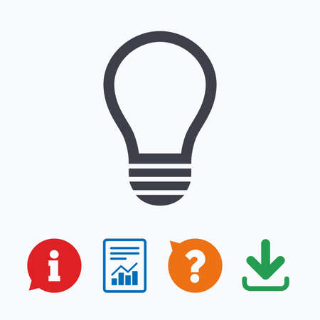 Light lamp sign icon. Idea symbol. Information think bubble, question mark, download and report.のイラスト素材