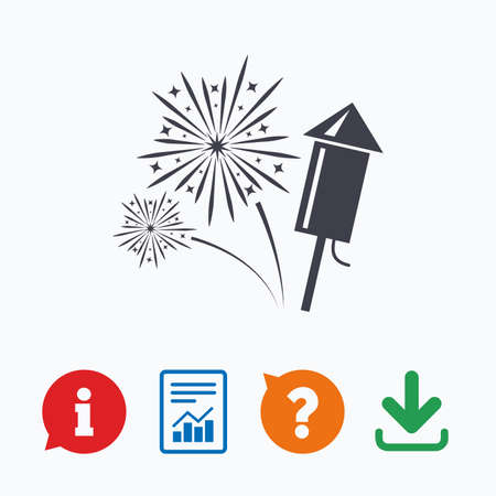 Fireworks with rocket sign icon. Explosive pyrotechnic symbol. Information think bubble, question mark, download and report.のイラスト素材