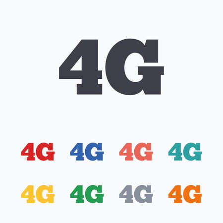 4G sign icon. Mobile telecommunications technology symbol. Colored flat icons on white background.