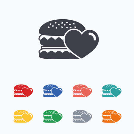 Hamburger icon. Burger food symbol. Cheeseburger sandwich sign. Colored flat icons on white background.のイラスト素材