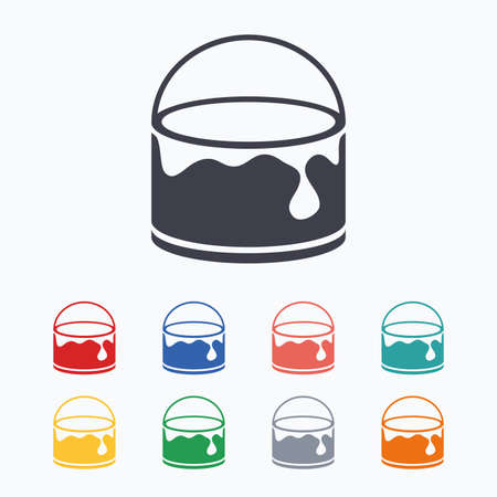 Bucket of paint icon. Painting works sign. Painter equipment. Colored flat icons on white background.のイラスト素材
