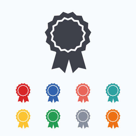 Award medal icon. Best guarantee symbol. Winner achievement sign. Colored flat icons on white background.のイラスト素材