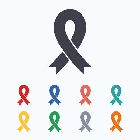 Ribbon sign icon. Breast cancer awareness symbol. Colored flat icons on white background.のイラスト素材