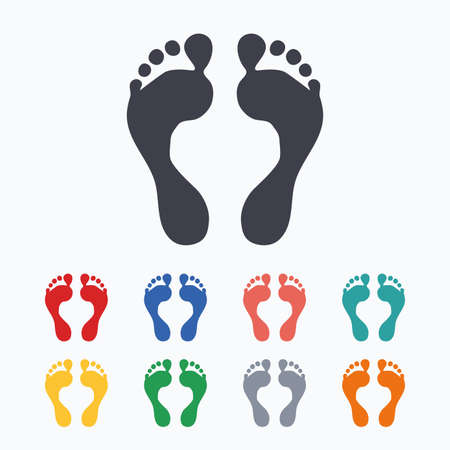 Human footprint sign icon. Barefoot symbol. Foot silhouette. Colored flat icons on white background.のイラスト素材