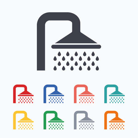 Shower sign icon. Douche with water drops symbol. Colored flat icons on white background.のイラスト素材