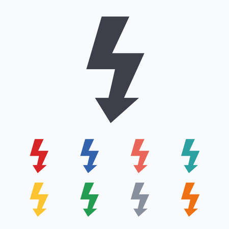 Photo flash sign icon. Lightning symbol. Colored flat icons on white background.のイラスト素材
