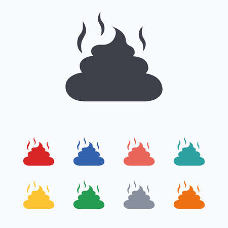 Feces sign icon. Clean up after pets symbol. Put it in the bag. Colored flat icons on white...