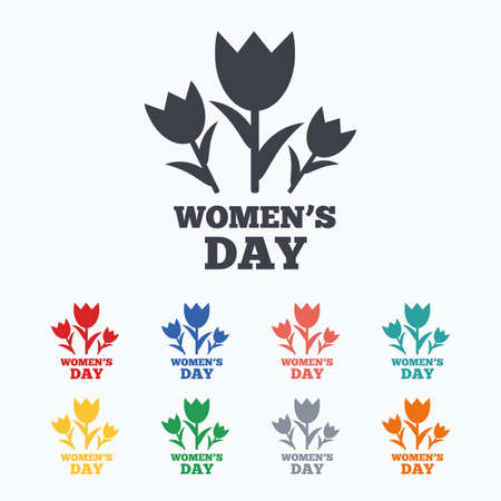 8 March Women's Day sign icon. Flowers symbol. Colored flat icons on white background.のイラスト素材