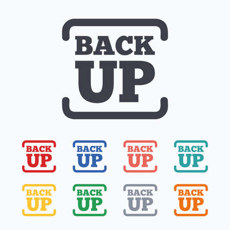 Backup date sign icon. Storage symbol with arrow. Colored flat icons on white background.