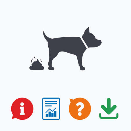 Feces sign icon. Clean up after pets symbol. Put it in the bag. Information think bubble, question mark, download and report.のイラスト素材