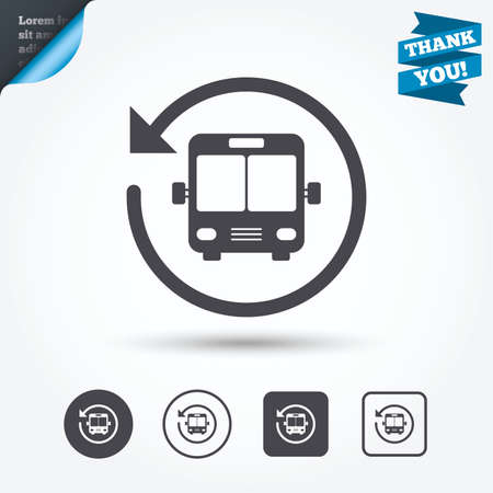 Bus shuttle icon. Public transport stop symbol. Circle and square buttons. Flat design set. Thank you ribbon.のイラスト素材