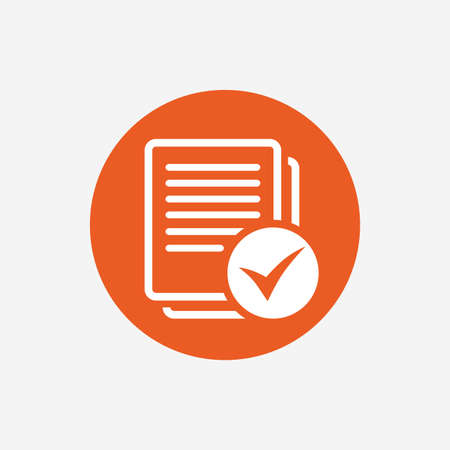 Text file sign icon. Check File document symbol. Orange circle button with icon. Vectorのイラスト素材
