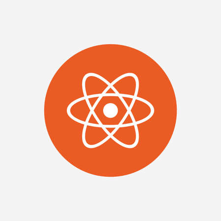 Atom sign icon. Atom part symbol. Orange circle button with icon. Vectorのイラスト素材