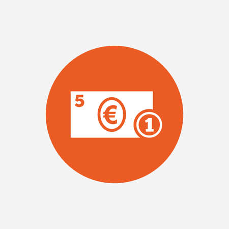 Cash sign icon. Euro Money symbol. EUR Coin and paper money. Orange circle button with icon. Vectorのイラスト素材