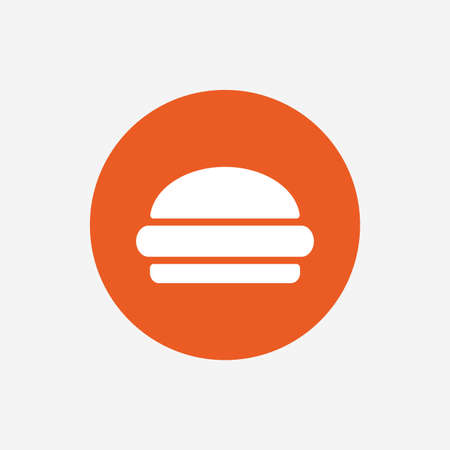 Hamburger sign icon. Fast food symbol. Junk food. Orange circle button with icon. Vectorのイラスト素材