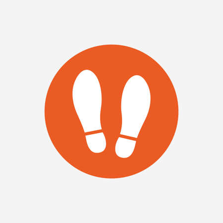 Imprint soles shoes sign icon. Shoe print symbol. Orange circle button with icon. Vectorのイラスト素材
