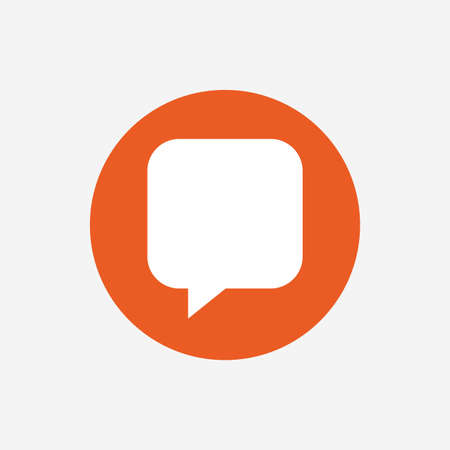 Chat sign icon. Speech bubble symbol. Communication chat bubbles. Orange circle button with icon....