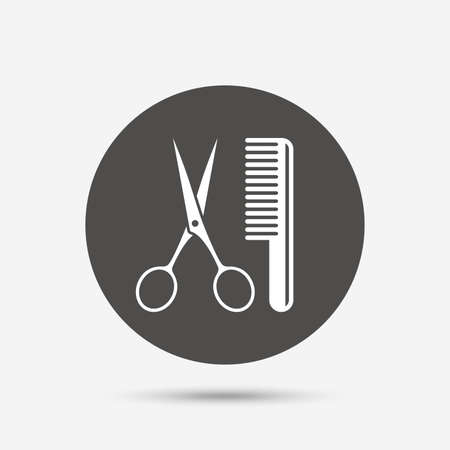 Comb hair with scissors sign icon. Barber symbol. Gray circle button with icon. Vectorのイラスト素材
