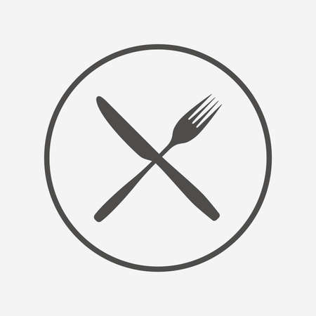 Eat sign icon. Cutlery symbol. Fork and knife. Flat fork icon. Simple design fork symbol. Fork graphic element. Round button with flat fork icon. Vectorのイラスト素材