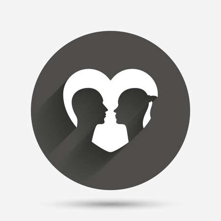 Couple sign icon. Male love female. Lovers with heart. Circle flat button with shadow. Vectorのイラスト素材
