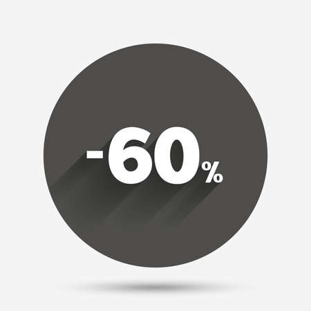 60 percent discount sign icon. Sale symbol. Special offer label. Circle flat button with shadow. Vectorのイラスト素材