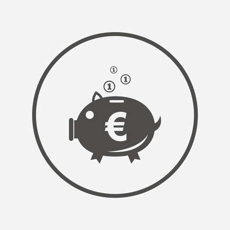 Piggy bank sign icon. Moneybox symbol. Flat euro banking icon. Simple design euro banking symbol. Euro banking graphic element. Round button with flat euro banking icon. Vectorのイラスト素材