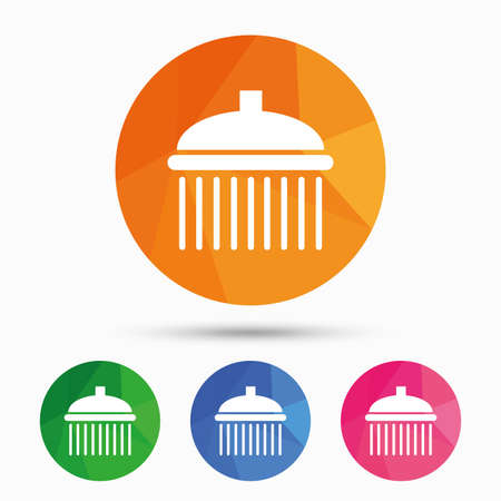 Shower sign icon. Douche with water drops symbol. Triangular low poly button with flat icon. Vectorのイラスト素材