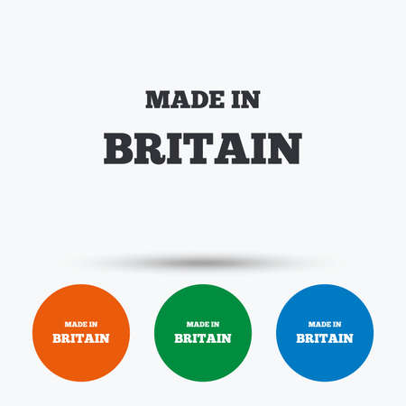 Made in Britain icon. Export production symbol. Product created in UK sign. Round circle buttons with icon. Vectorのイラスト素材