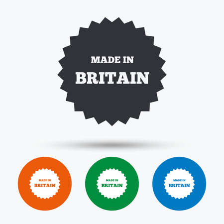Made in Britain icon. Export production symbol. Product created in UK sign. Round circle buttons with icon. Vectorのイラスト素材