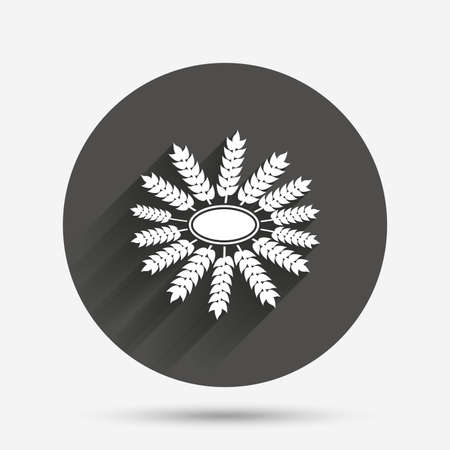Agricultural sign icon. Wreath of Wheat corn. Gluten free or No gluten symbol. Circle flat button with shadow. Vectorのイラスト素材