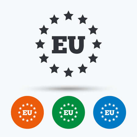 European union icon. EU stars symbol. Round circle buttons with icon. Vector