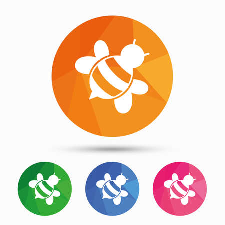 Bee sign icon. Honeybee or apis with wings symbol. Flying insect diagonal. Triangular low poly button with flat icon. Vectorのイラスト素材