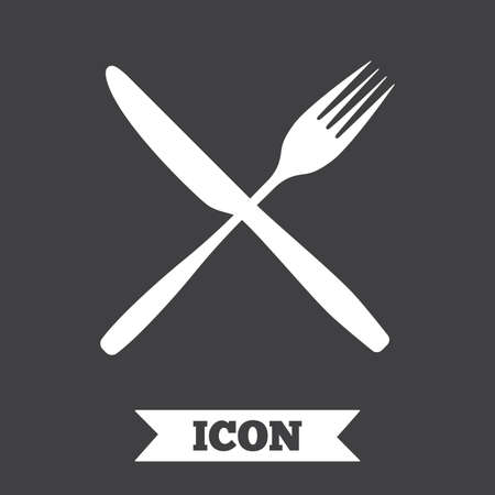 Eat sign icon. Cutlery symbol. Fork and knife crosswise. Graphic design element. Flat fork symbol on dark background. Vectorのイラスト素材