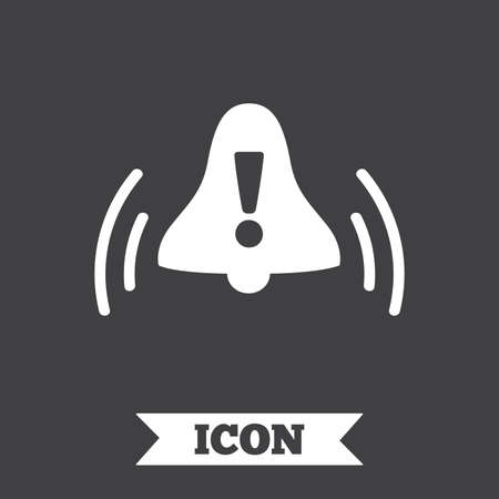Alarm bell with exclamation mark sign icon. Wake up alarm symbol. Graphic design element. Flat alarm symbol on dark background. Vectorのイラスト素材
