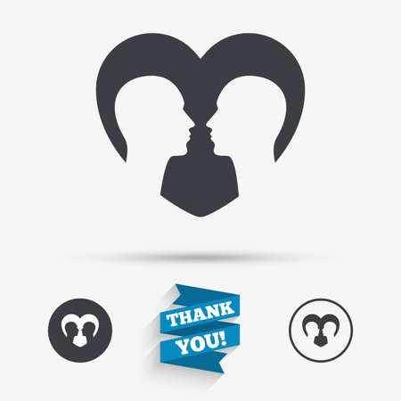 Gay couple sign icon. Male love male. Romantic homosexual relationships with heart. Flat icons. Buttons with icons. Thank you ribbon. Vectorのイラスト素材