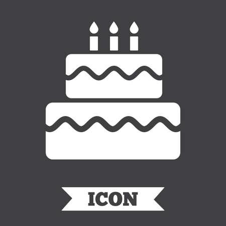 Birthday cake sign icon. Cake with burning candles symbol. Graphic design element. Flat cake symbol on dark background. Vectorのイラスト素材