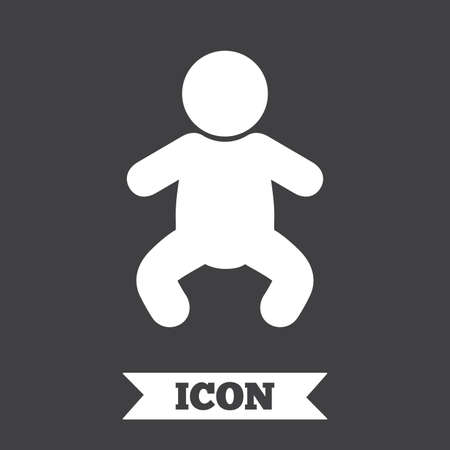 Baby infant sign icon. Toddler boy in pajamas or crawlers body symbol. Child WC toilet. Graphic design element. Flat baby infant symbol on dark background. Vectorのイラスト素材
