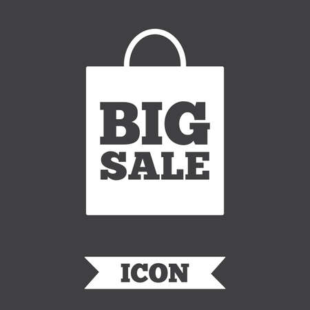 Big sale bag sign icon. Special offer symbol. Graphic design element. Flat big sale symbol on dark background. Vectorのイラスト素材