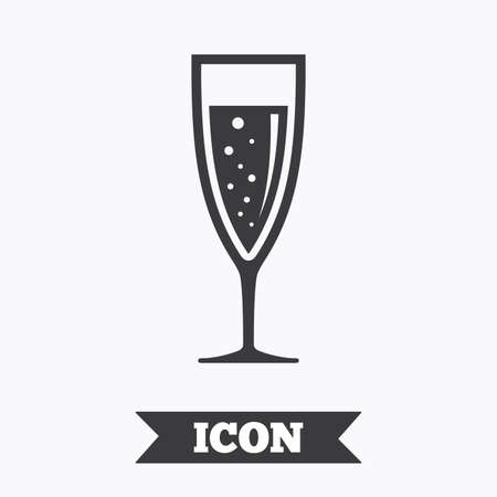 Glass of champagne sign icon. Sparkling wine with bubbles. Celebration or banquet alcohol drink symbol. Graphic design element. Flat champagne glass symbol on white background. Vectorのイラスト素材