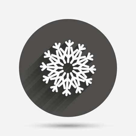 Snowflake artistic sign icon. Christmas and New year winter symbol. Air conditioning symbol. Circle flat button with shadow. Vectorのイラスト素材