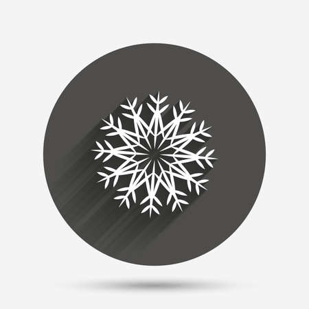 Snowflake artistic sign icon. Christmas and New year winter symbol. Air conditioning symbol. Circle flat button with shadow. Vectorのイラスト素材