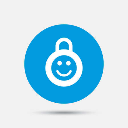 Child lock icon. Locker with smile symbol. Child protection. Blue circle button with icon. Vectorのイラスト素材