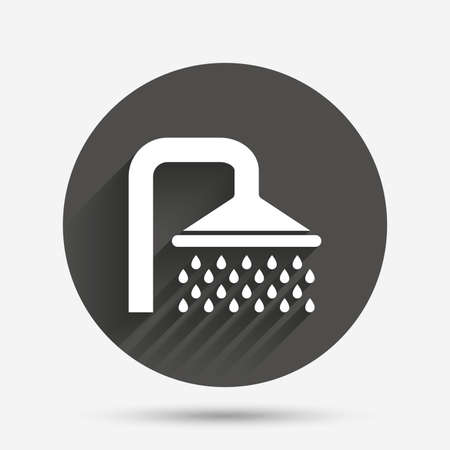 Shower sign icon. Douche with water drops symbol. Circle flat button with shadow. Vectorのイラスト素材