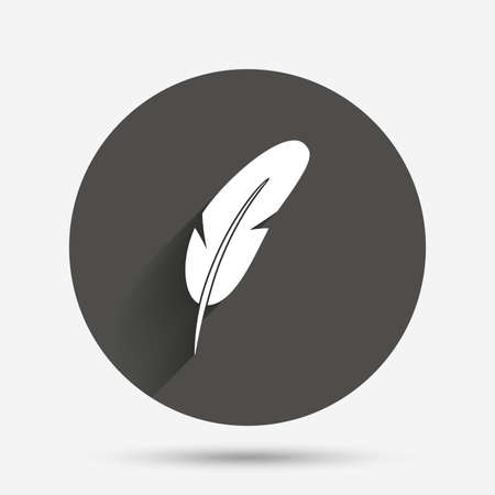 Feather sign icon. Retro pen symbol. Light weight symbol. Circle flat button with shadow. Vectorのイラスト素材
