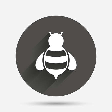 Bee sign icon. Honeybee or apis with wings symbol. Flying insect. Circle flat button with shadow. Vectorのイラスト素材