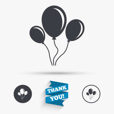Balloon sign icon. Birthday air balloon with rope or ribbon symbol. Flat icons. Buttons with icons. Thank you ribbon. Vectorのイラスト素材