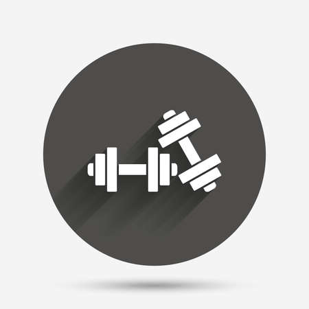 Dumbbells sign icon. Fitness sport symbol. Gym workout equipment. Circle flat button with shadow. Vectorのイラスト素材